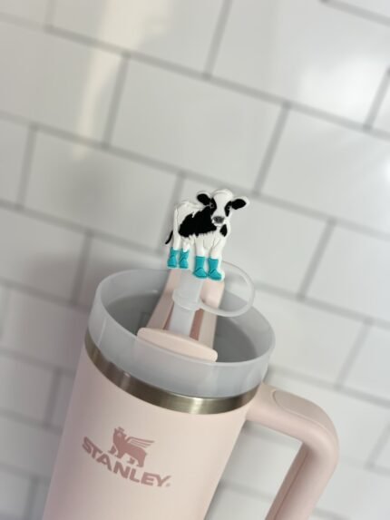 10mm Straw Topper- Cow in rainboots