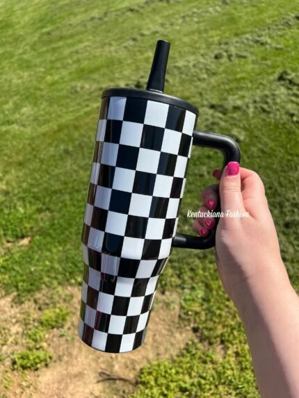 40 oz tumbler- Black checkered