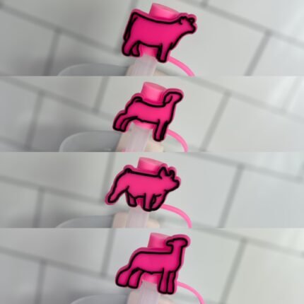 10mm Straw Topper- Show animals pink