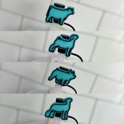 10mm Straw Topper- Show animals blue