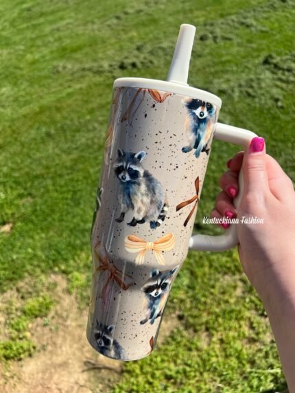 40 oz tumbler- Coquette raccoon